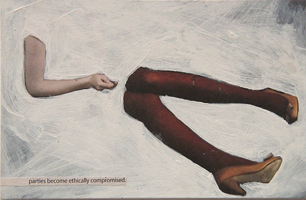 Rebecca Kinsey, parties are ethically compromised, 2016. Collage on paper. 168 x 108mm