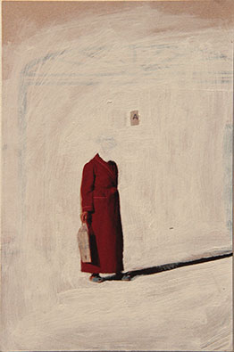 Rebecca Kinsey, A (red gown shuffle), 2016. Collage on paper. 110 x 168mm