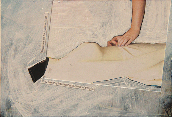 Rebecca Kinsey, No backgrounds only people, 2016. Collage on paper. 160 x 110mm